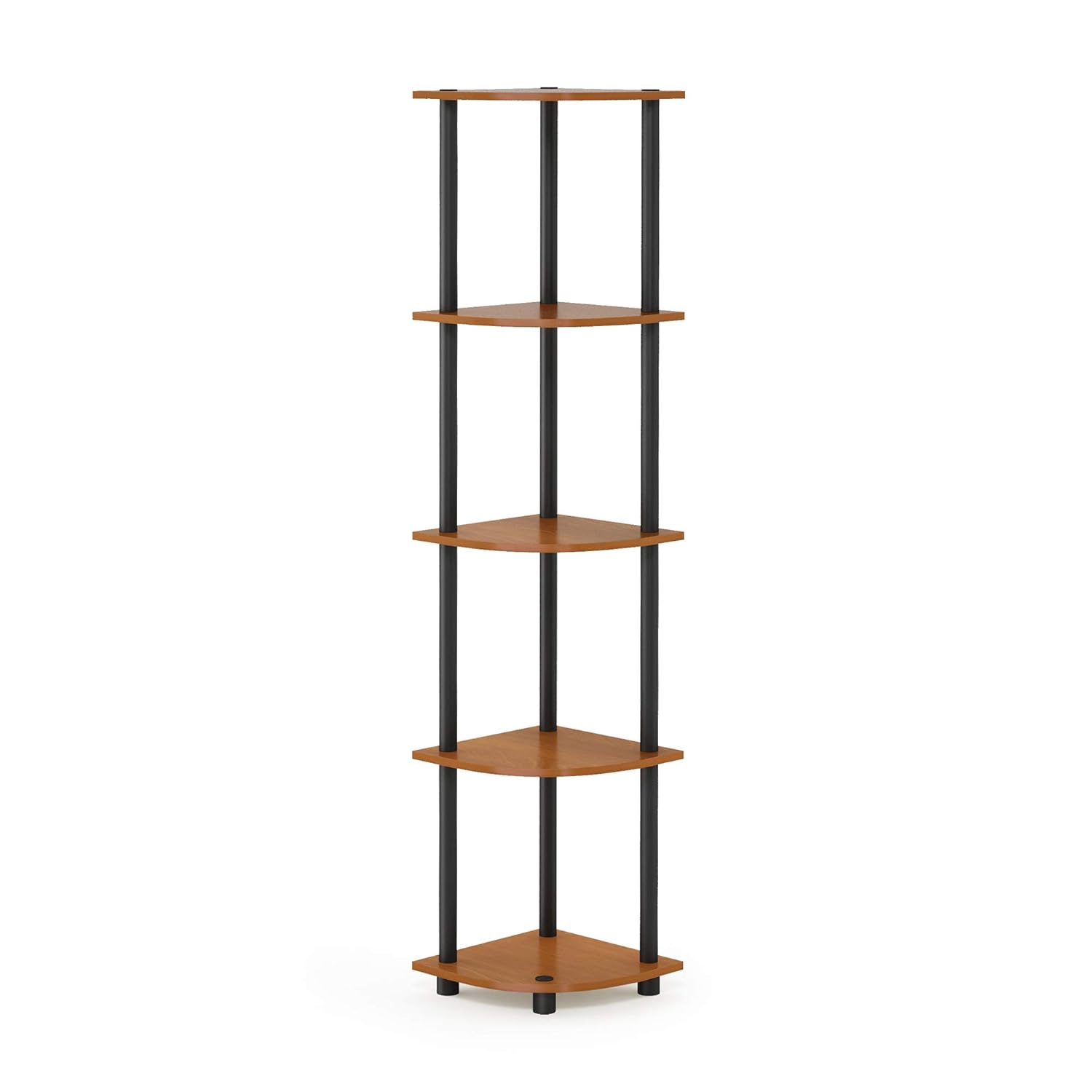 Furinno 11.6 W x 11.6 D x 57.7 H 5-Shelf Corner Display Freestanding Shelving Unit, Light Cherry and Black