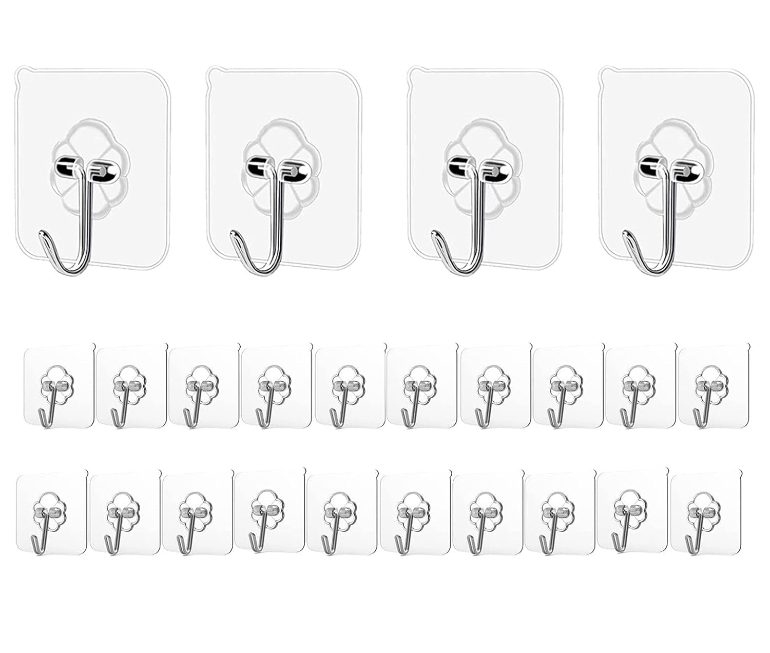 Adhesive Hooks Kitchen Wall Hooks - 24 Packs Heavy Duty 33lb(Max) Nail Free Sticky Hangers with Stainless Hooks Waterproof and Oilproof Reusable Utility Towel Bath Ceiling Hooks