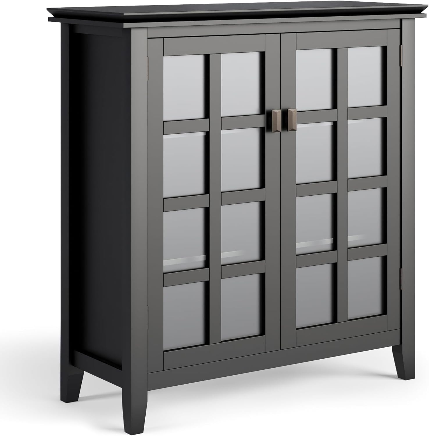 Simpli Home Artisan 30"W Solid Wood 2-Shelf Low Storage Cabinet with Glass Doors and Adjustable Shelves
