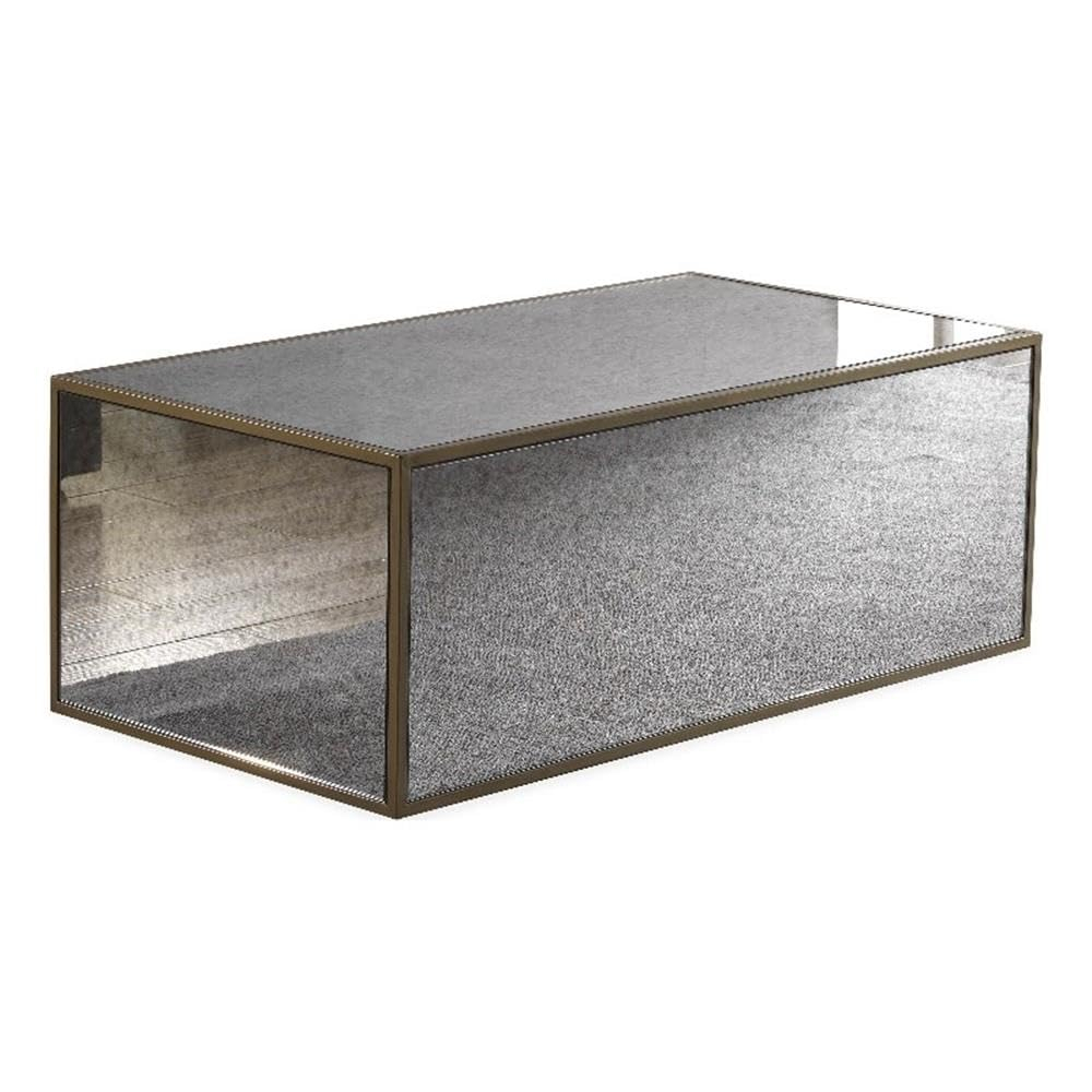 Lana Large Square Mirrored Glass Coffee Table with Brass Border