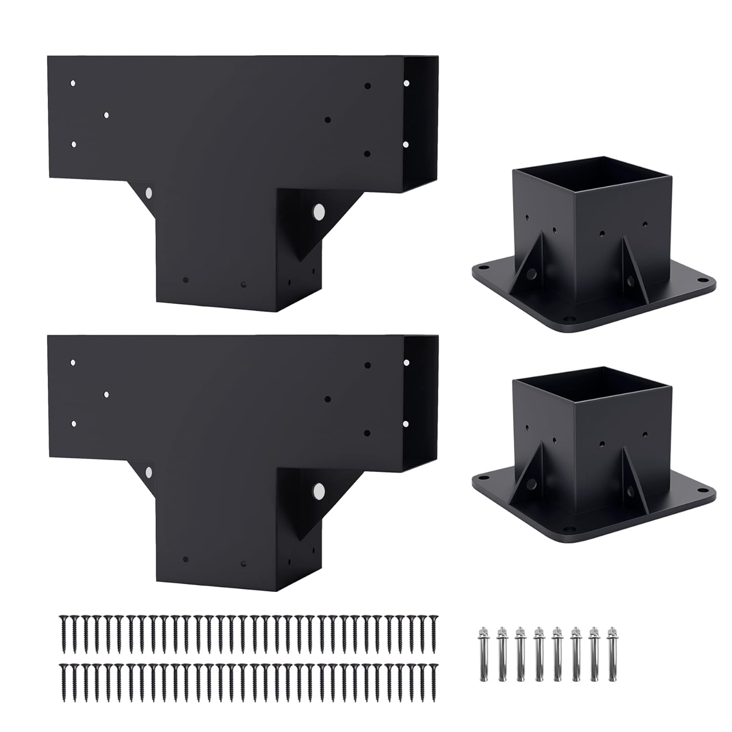 Pergola Kit Elevated Wood Stand Kit Woodwork for 4"x 4" (Actual 3.5" x 3.5"), Solid Steel Wooden Gazebo Kit for Outdoor 4-Way Right Angle Corner Bracket and Base Brackets - Includes Screws