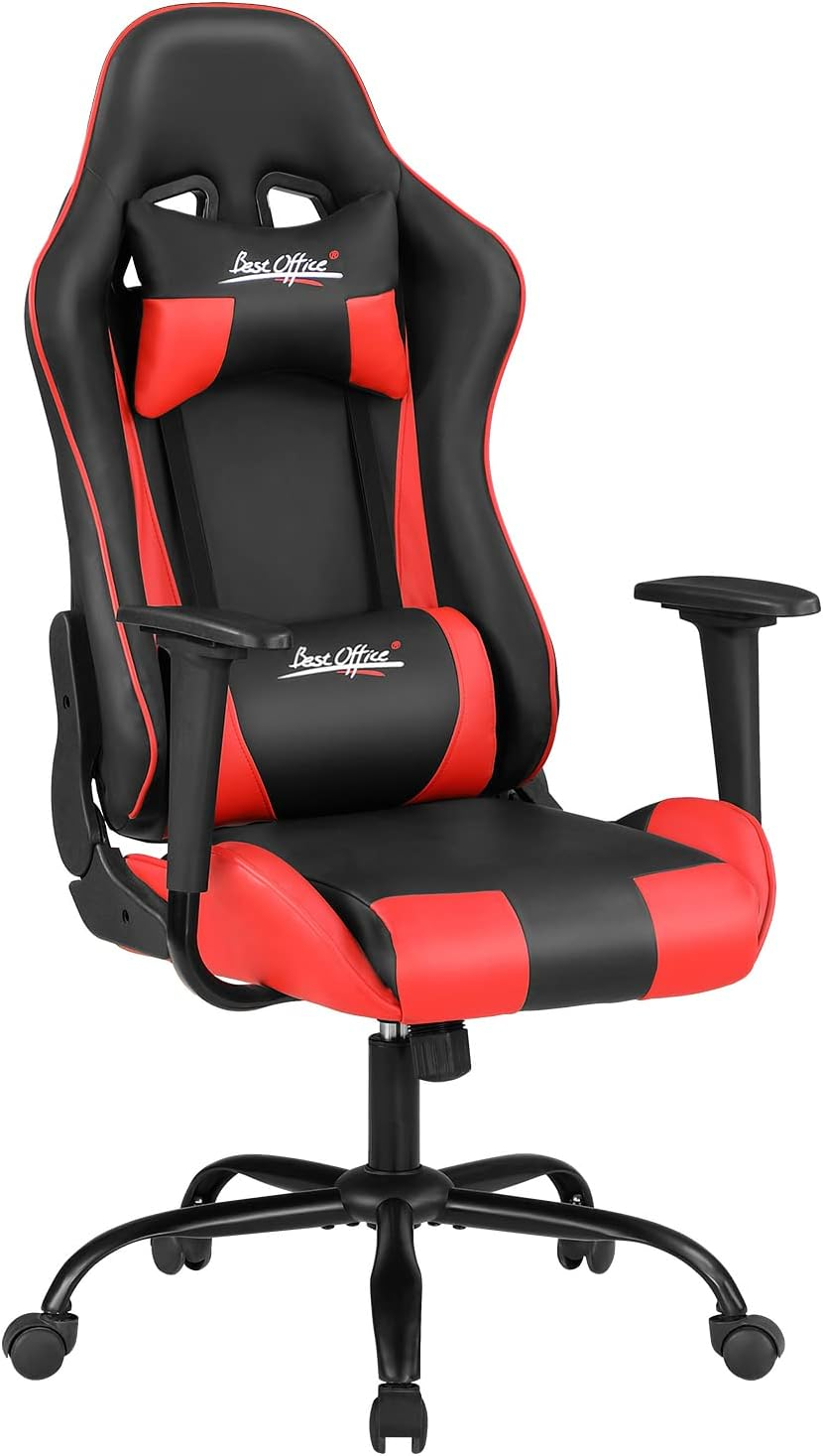 BestOffice Ergonomic Gaming Chair, Lumbar Support, Swivel Rolling for Men, Women(Red)