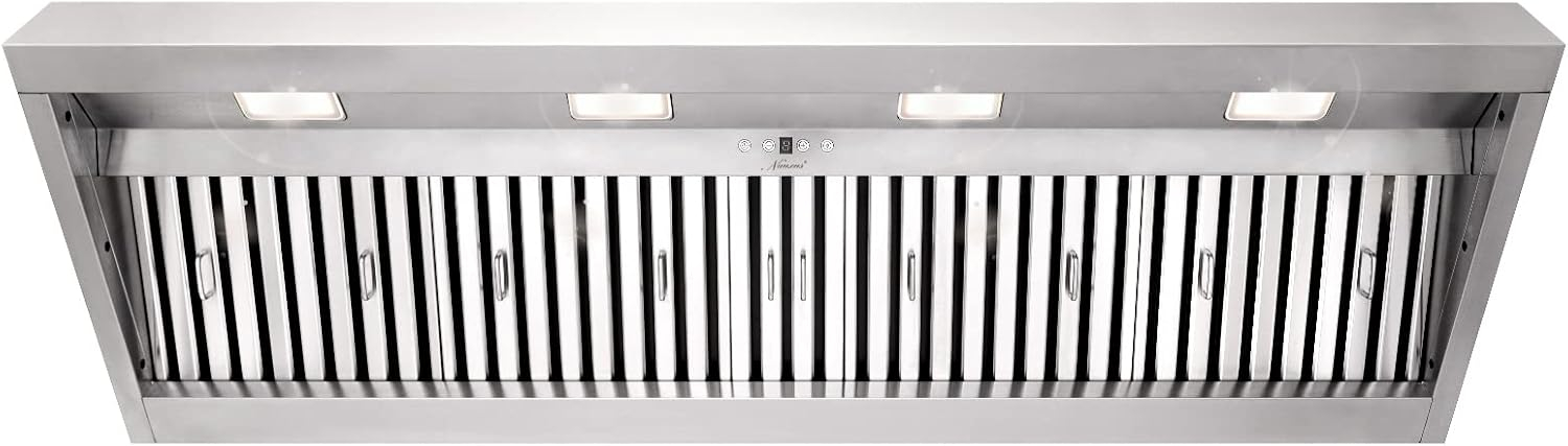 Akicon Range Hood Insert 60 Inch, 1200 CFM Built-in Kitchen Hood with 4 Speeds, Ultra-Quiet Stainless Steel Ducted Vent Hood Insert with Dimmable LED Lights and Dishwasher Safe Filters