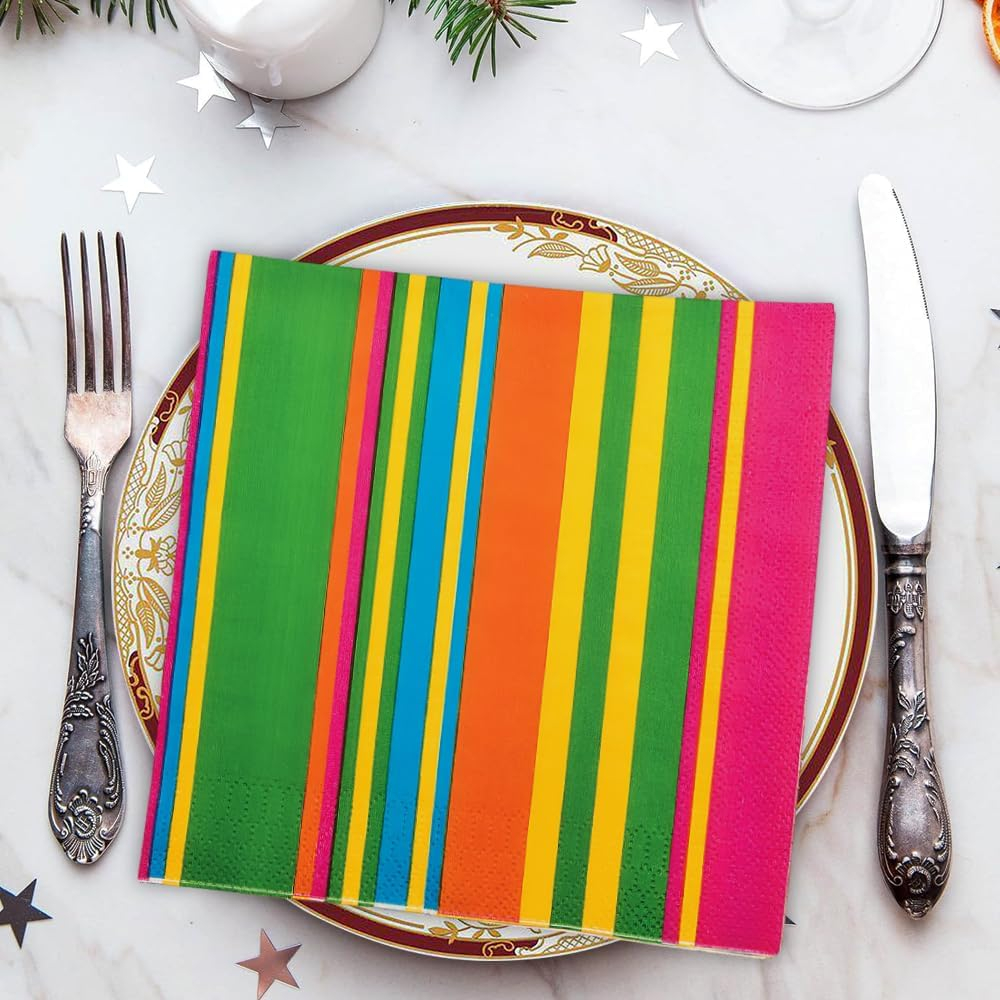 Fiesta Multicolor Striped Paper Luncheon Napkins, 16 Count