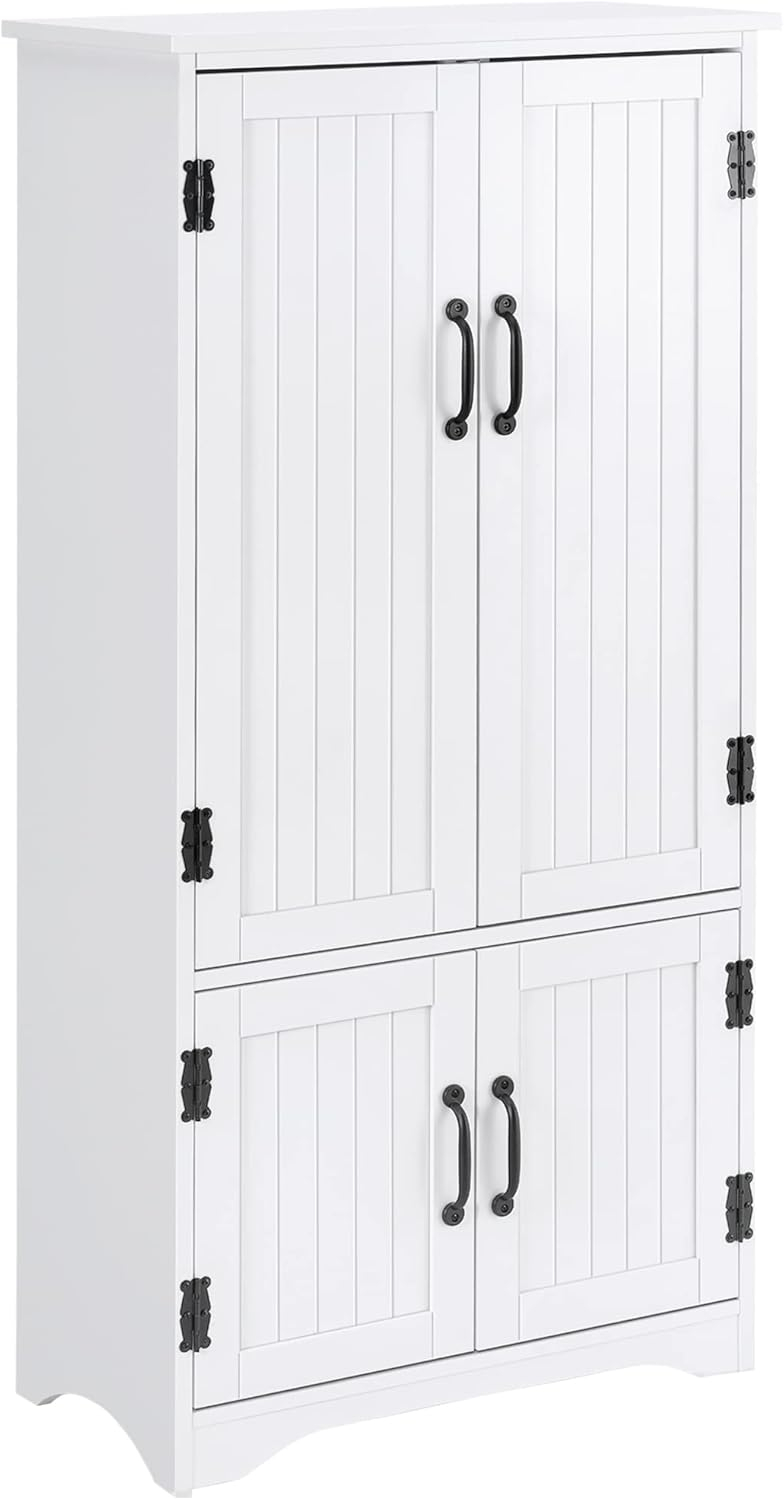 HOMCOM 48.5" Farmhouse Kitchen Pantry, Floor Storage Cabinet, Cupboard Organizer with Adjustable Shelves and 4-Doors for Dining Room, White