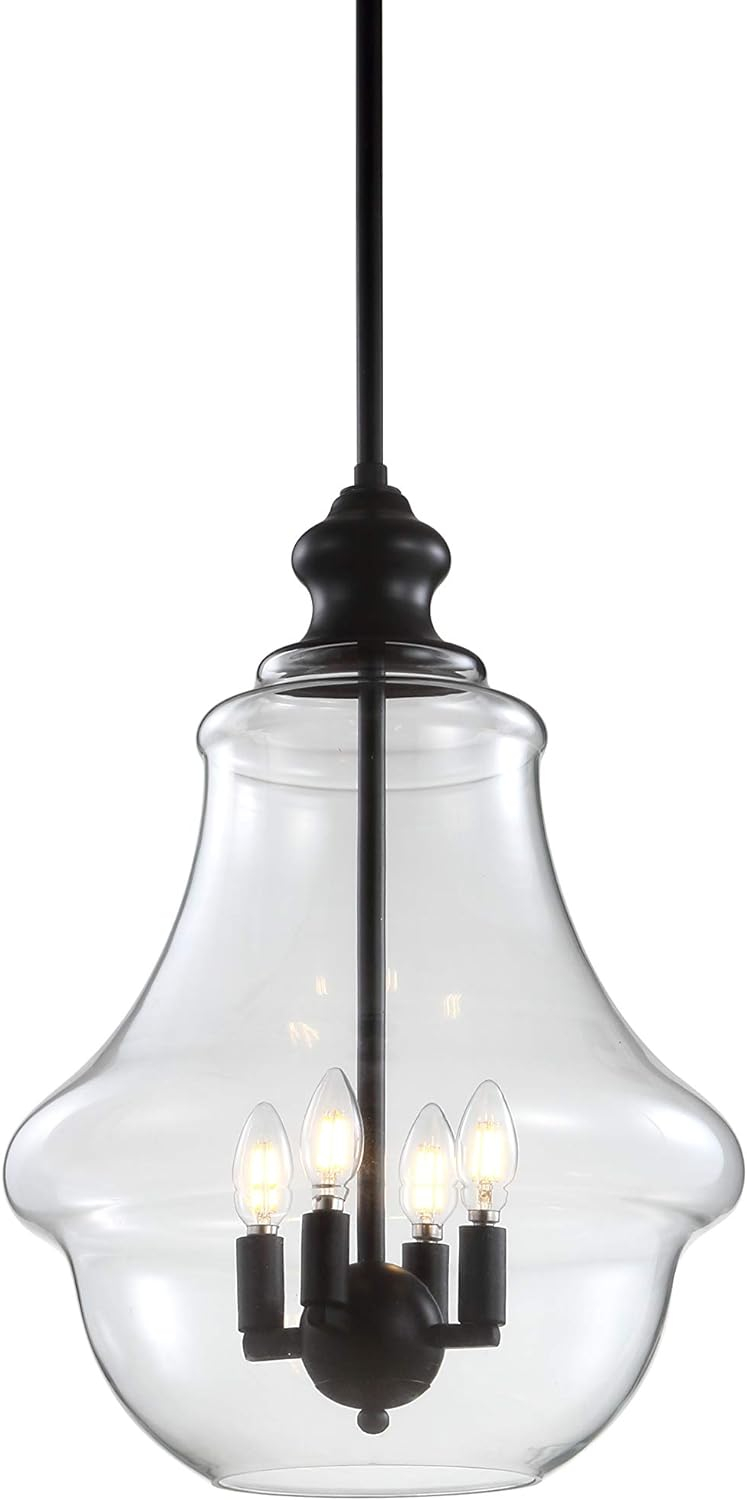 Adam 16" Adjustable Metal/Glass LED Pendant, Oil Rubbed Bronze