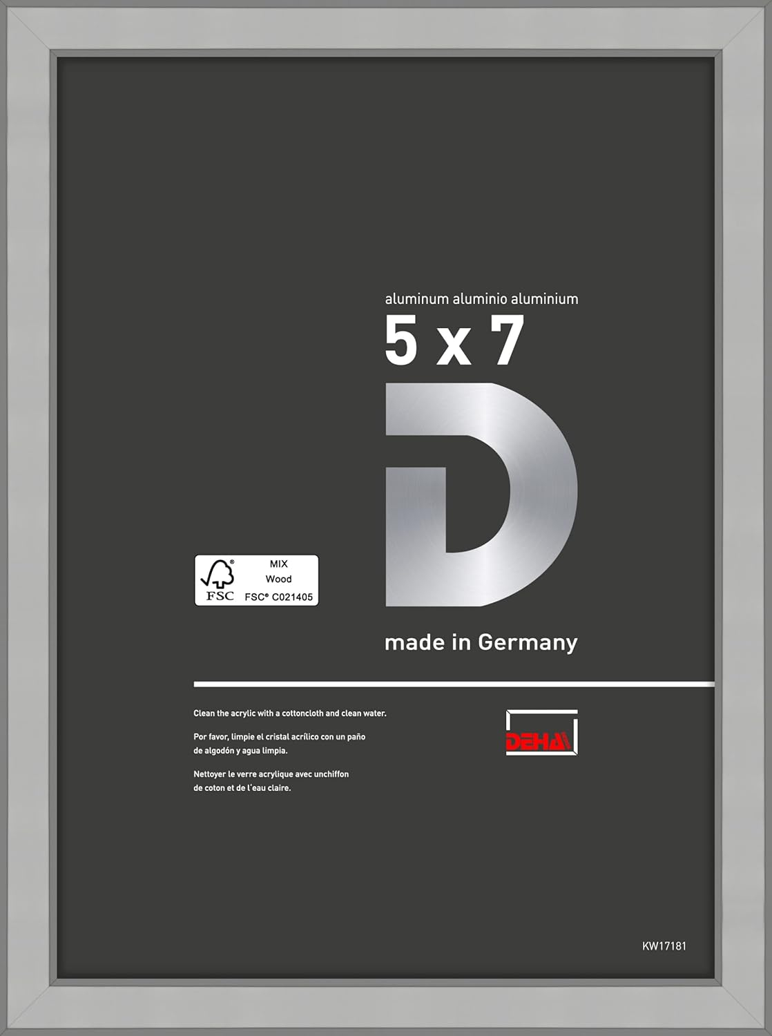 DEHA Design 18x24 Picture Frame Boston Frosted Silver Aluminum Metal with Shatter Resistant Acrylic Glass Horizontal & Vertical Format for Wall.