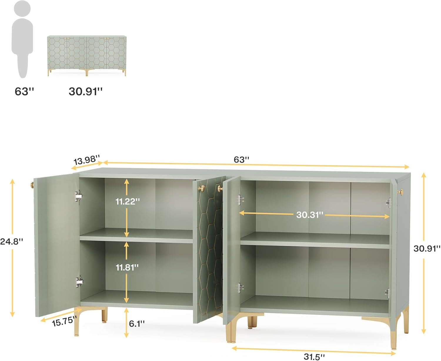 Tribesigns Sideboard Buffet Cabinet Set of 2, Modern Buffets Storage Cabinets with Adjustable Shelves, Wooden Credenza Accent Cabinet for Kitchen, Living Room, Entryway (Light Green)