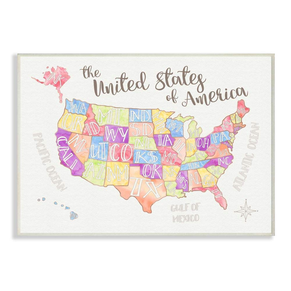 The Kids Room by Stupell United States US Map Water Color Wall Plaqueby Erica Billups