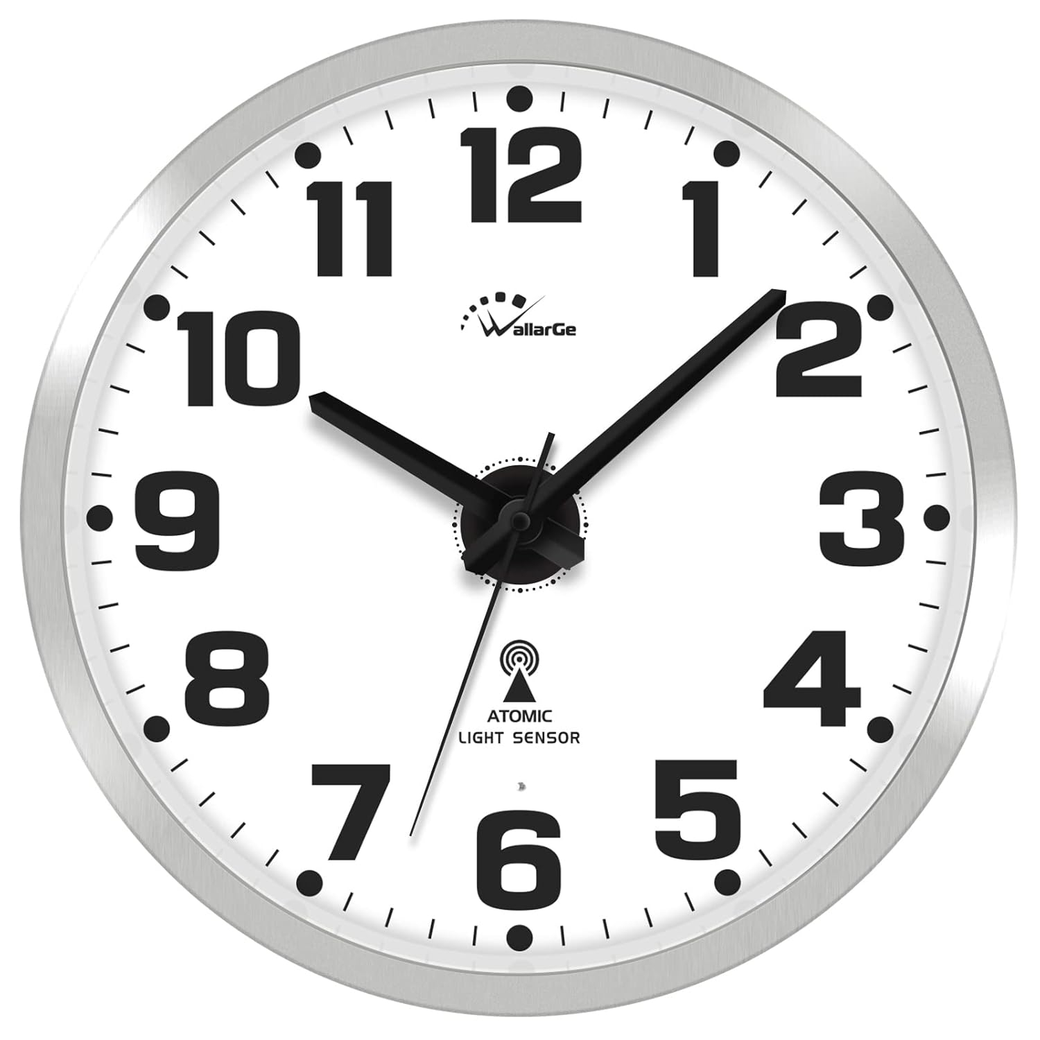 WallarGe Atomic Wall Clock with Night Light - Silent Lighted up Wall Clock Glow in The Dark, Battery Operated, AUTO DST, 12 Inch
