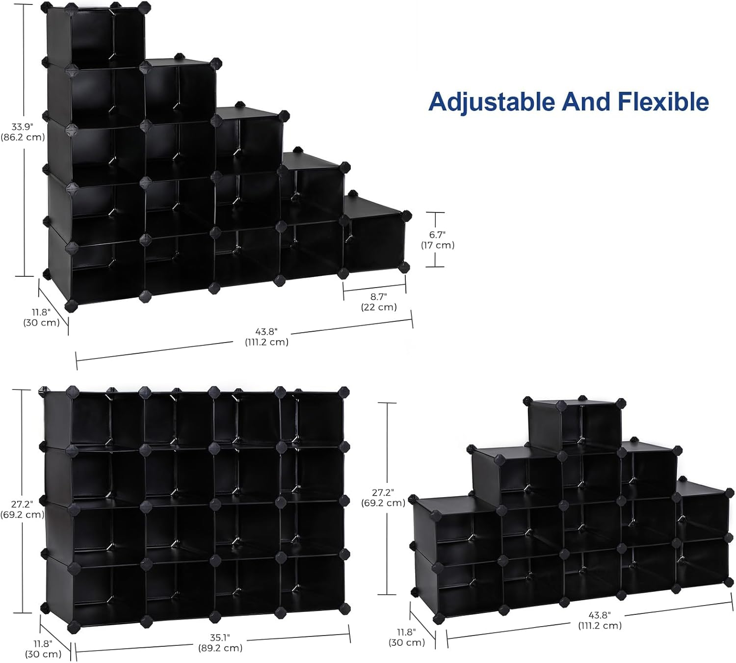 SONGMICS Shoe Rack, Space-Saving 15-Slot Plastic Shoe Storage Organizer Unit, Shoe Cabinet, Ideal for Entryway Hallway Closet Garage, 11.8 x 43.8 x 33.9 Inches, Black ULPC44H