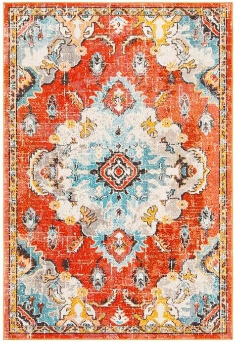 SAFAVIEH Madison Elinor Traditional Distressed Area Rug, Orange/Light Blue, 9' x 12'
