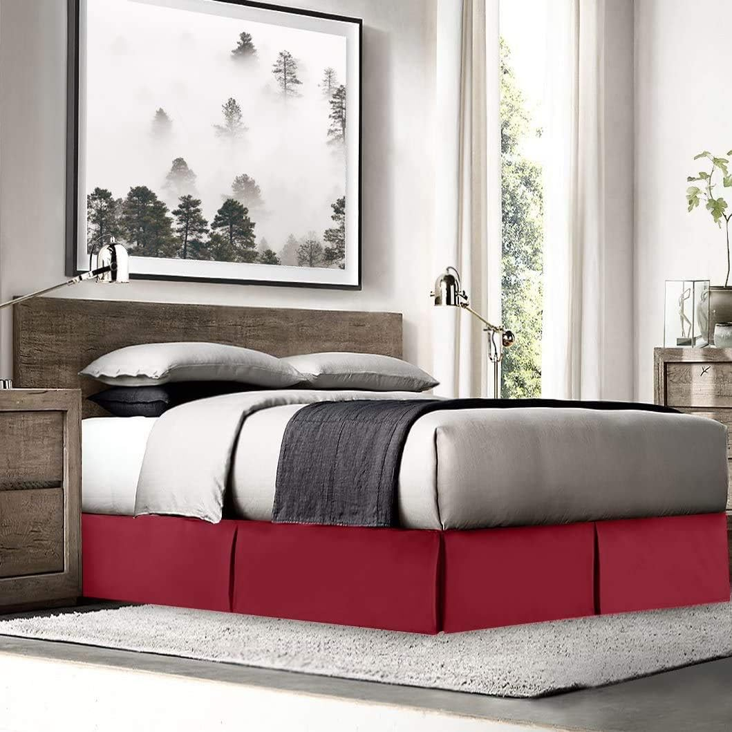 Clara Clark Pleated Bed Skirt - 14 inch Tailored Drop Luxury Double Brushed Microfiber Dust Ruffle - Includes 8 Pins, Queen Size, Burgundy