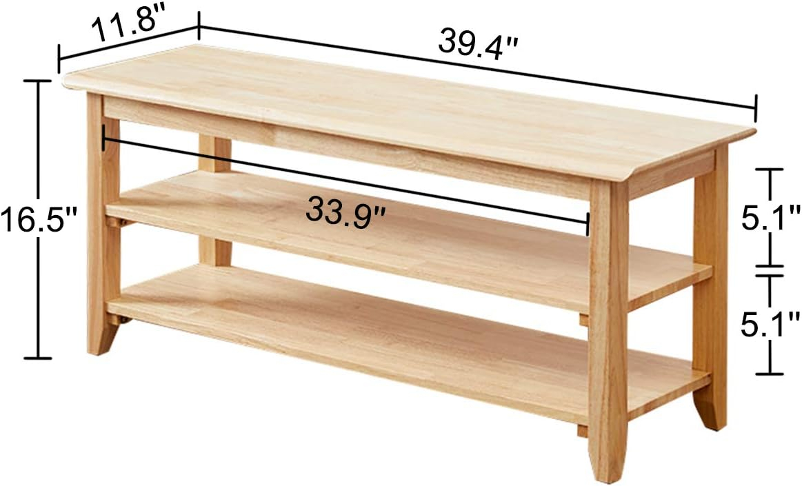 XKZG Storage Bench Wooden Shoe Bench Simple Style Wood Entryway Bench Shoe Rack (Natural,39.4")