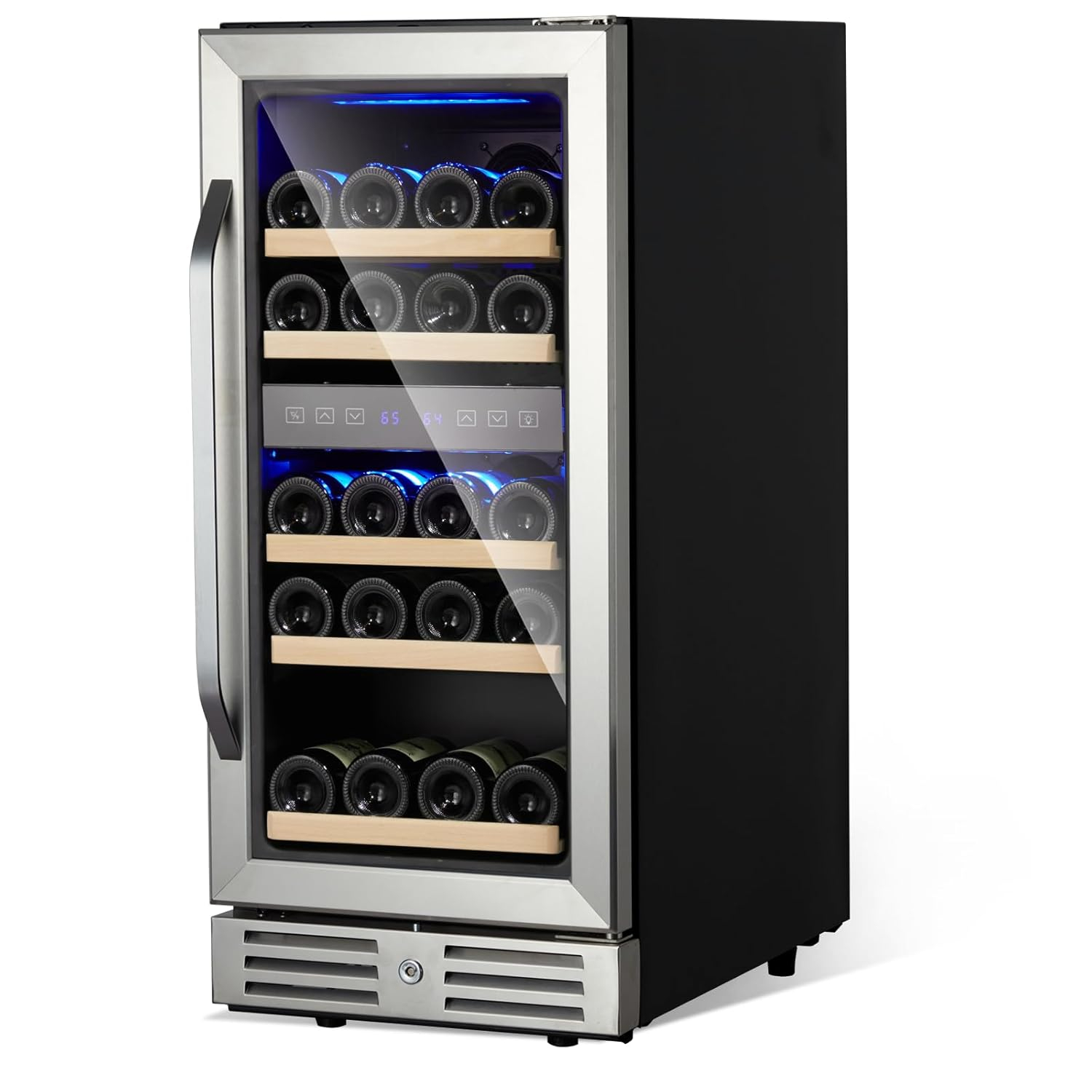 15 Inch Wine Cooler Under Counter, 29 Bottle Dual Zone Wine Fridge Wine Refrigerator with Stainless Steel Digital Temperature Control, Temperature Memory, Built-in or Freestanding Wine Cellar
