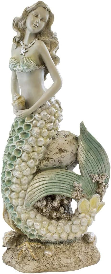 Beachcombers 8.5" x 18" Mermaid On Rocks Large Decorative Metallic Statue