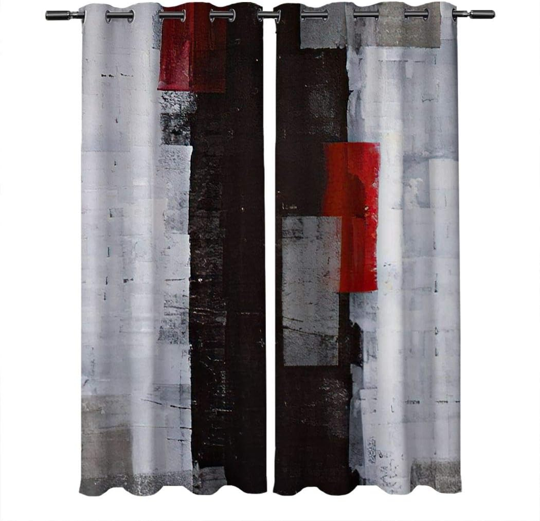 Atomack Blackout Curtains Red Grey 84 inches Long Modern Abstract Painting Window Black and White Curtains 2 Panel Set for Bedroom Living Room, 104 Inch Wide