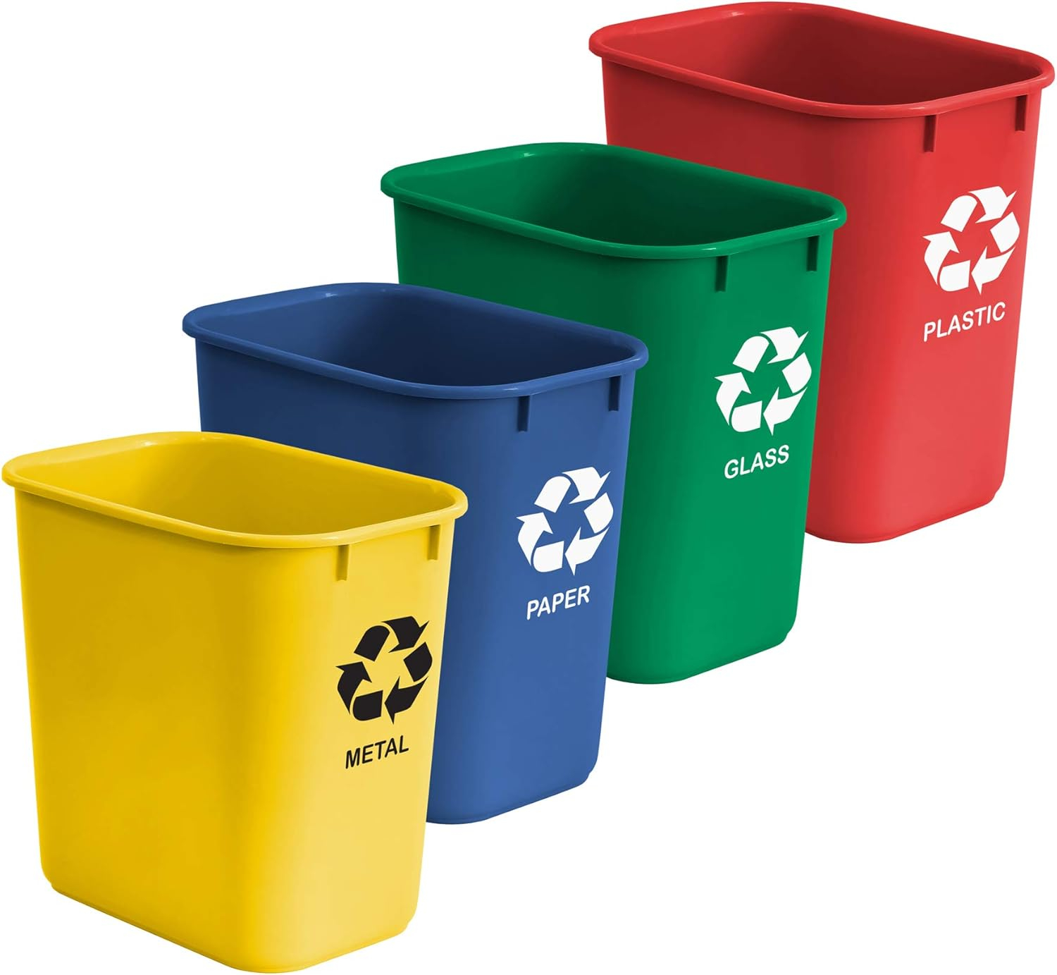 Acrimet Wastebasket Bin for Recycling 27QT (Plastic) (Blue Yellow Red Green) (Set of 4)