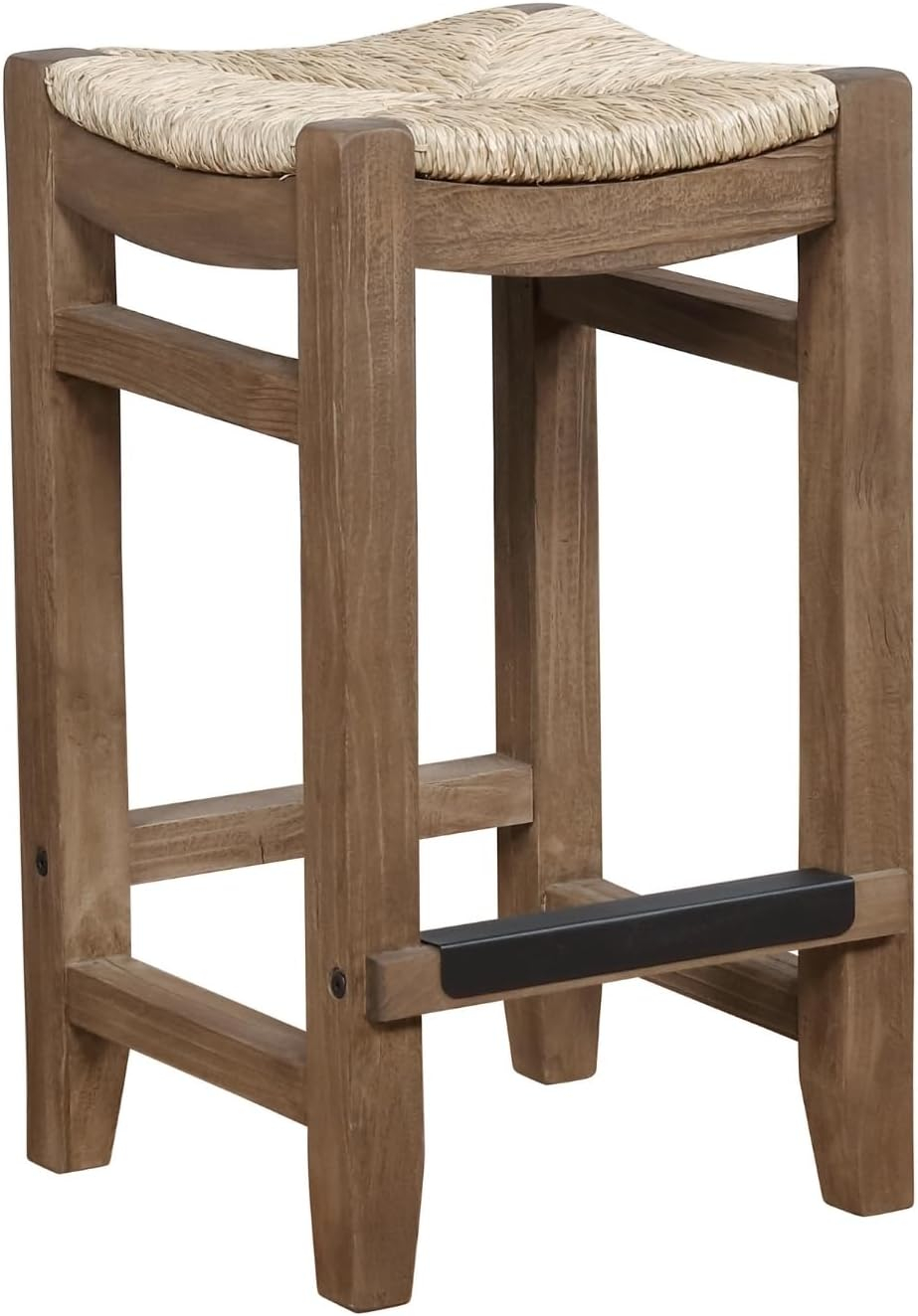 Alaterre Furniture Newport 26"H Wood Counter Height Stool with Rush Seat, Brown