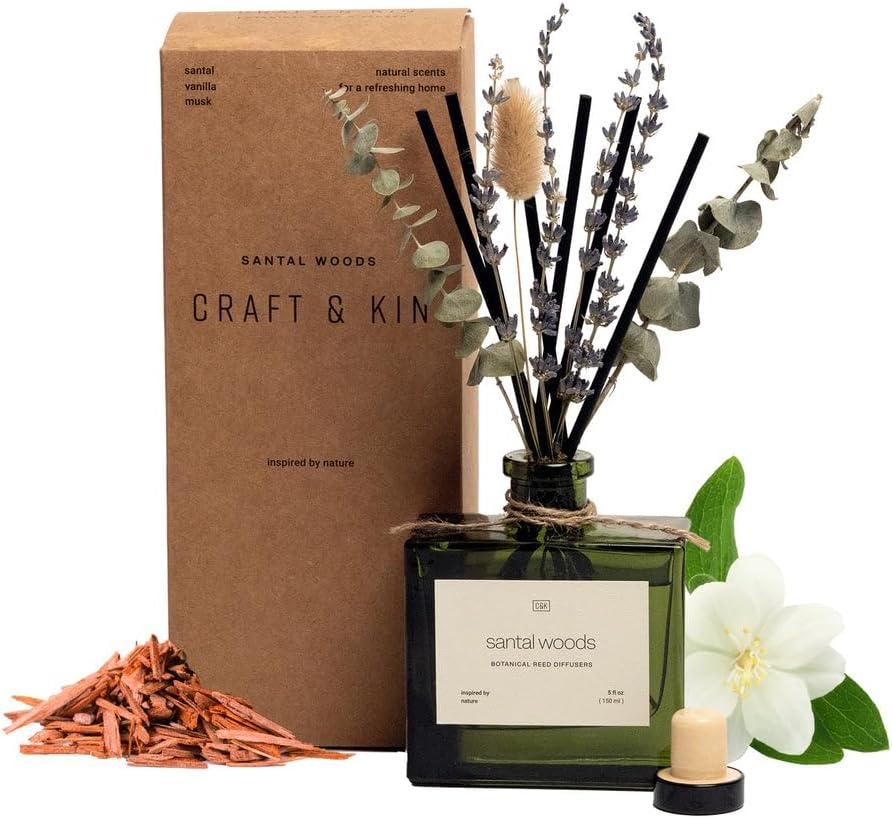 Craft & Kin Reed Diffuser Set With Flower For Home With Eucalyptus & Sicilian Citrus Scent