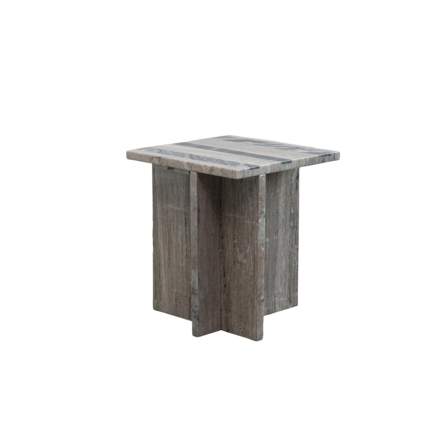 Bloomingville Marble Side Table with Stripes and Interlocking Base, Buff and Black Mélange