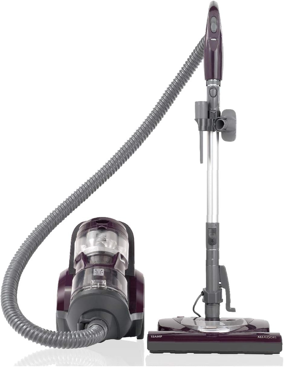 Compact Purple Bagless Canister Vacuum with HEPA Filter for Pets