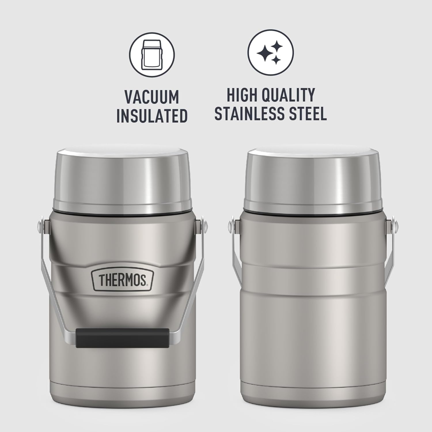Thermos Stainless King Vacuum Insulated Food Jar with Folding Spoon & 2 Containers, Matte Stainless, 47oz