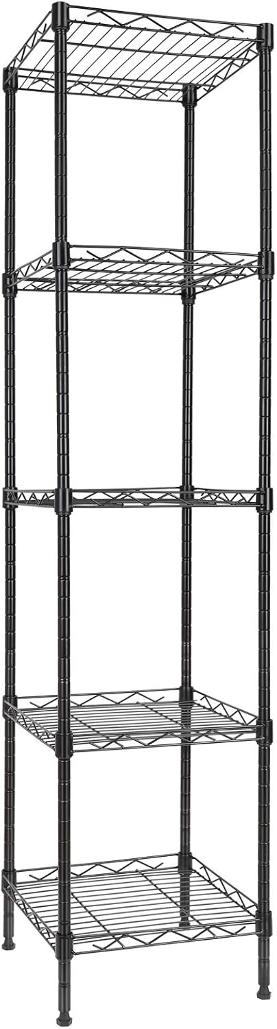 GIOTORENT 5-Wire Shelving Storage Garage Organizer, Adjustable Metal Shelf Wire Shelving Unit Rack for Laundry Bathroom Kitchen Storage, Pantry Closet Shelves, Matt Black