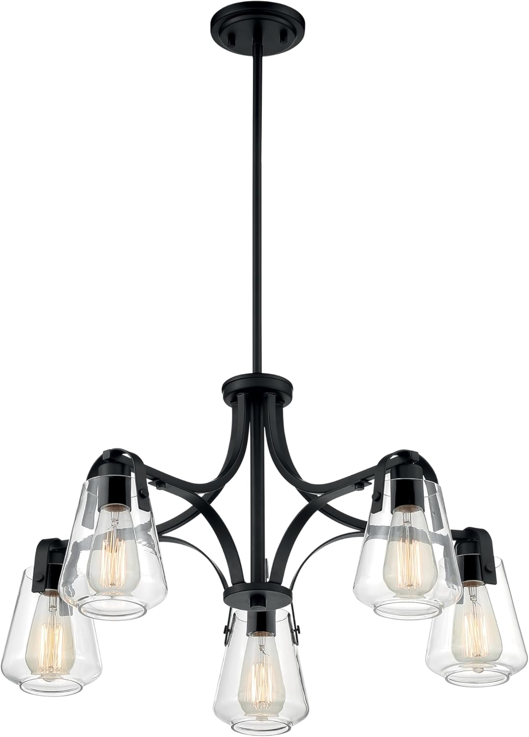 Skybridge Matte Black 5-Light Chandelier with Clear Glass Shades