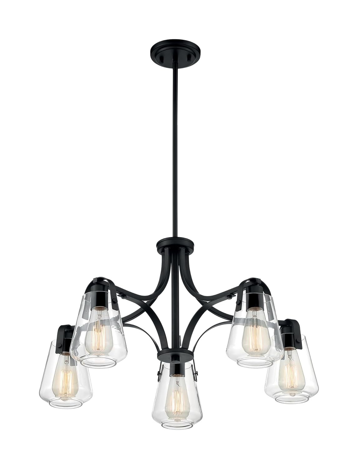Skybridge Matte Black 5-Light Chandelier with Clear Glass Shades