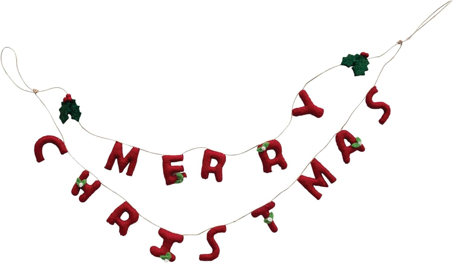 Creative Co-Op Handmade Wool Felt Garland With Holly Leaves And Berries "Merry Christmas"