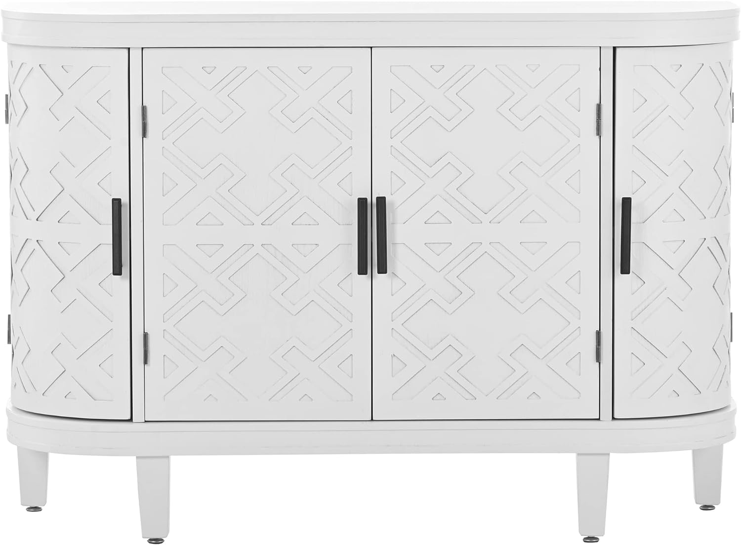 Amposei Vintage Curved Sideboard Buffet 47.2-Inch Accent Storage Cabinet Wooden Console Table Coffee Bar Cabinet with 4 Doors and Interior Shelves for Living Room Entryway (White)