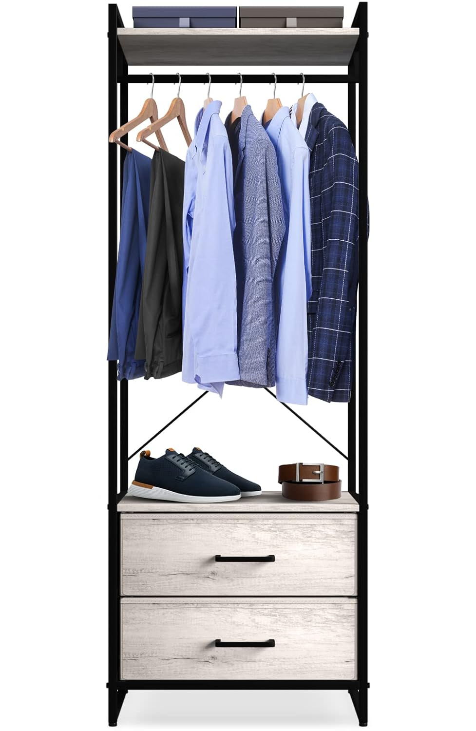 Sorbus Clothing Rack with Drawers – Tall Garment Rack with Wood Top, Steel Frame & Fabric Drawers – Stand Alone Closet Organizer, Greige