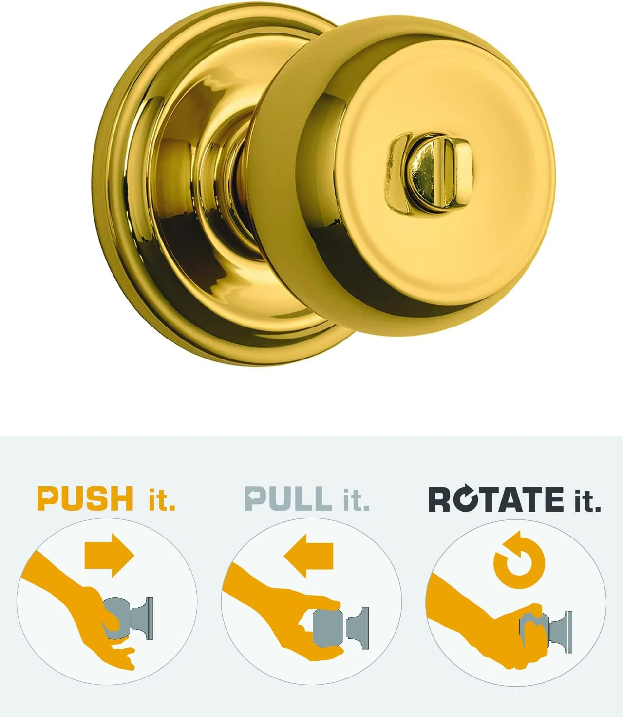 Brinks Home Security Push Pull Rotate Door Locks 23021-105 Stafford Style Interior Locking Door Knob, Polished Brass