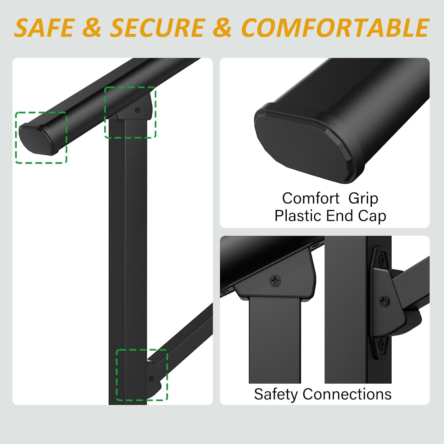 ROOMTEC 2 Pack 5 Step Handrails - Outdoor Safety Hand Rails, Black Wrought Iron Stair Railing Kit (4-5 Steps)