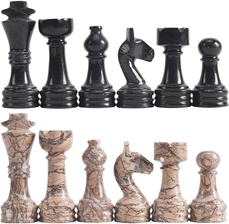 Radicaln Marble Chess Pieces Black & White 3.5" King Figures Handmade 32 Chess Figures Family Games