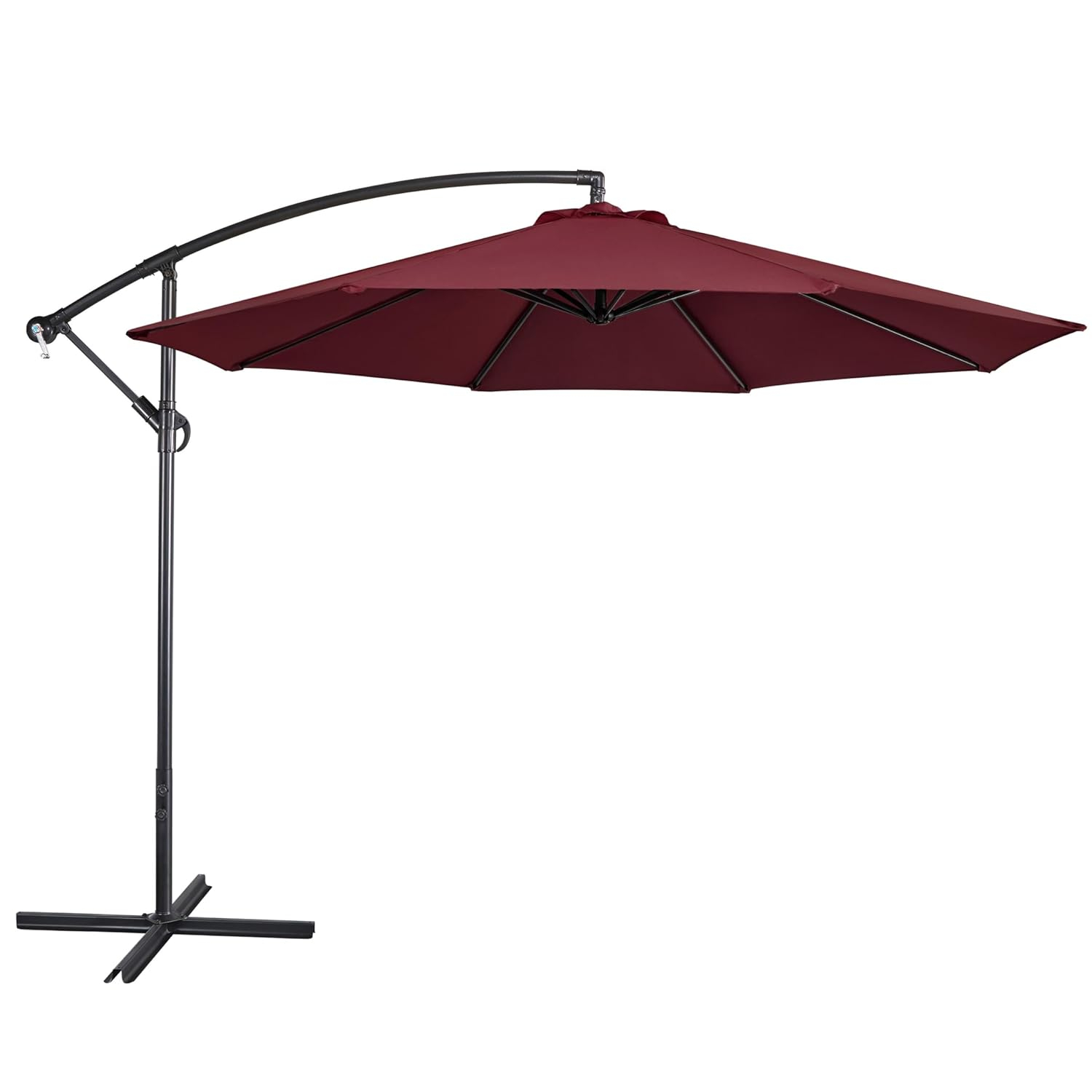 Yaheetech 10FT Patio Offset Umbrella - Cantilever Hanging Outdoor Umbrellas w/UV Protection & 8 Ribs & Handy Crank & Cross Base for Market/Garden/Lawn/Deck/Backyard/Pool - Burgundy