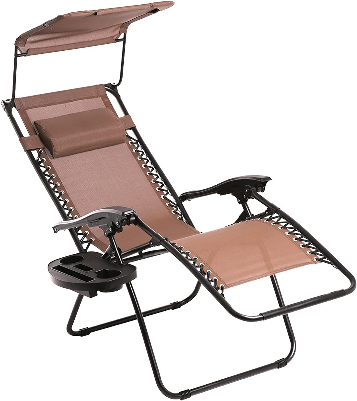 BestMassage Patio Chairs Lounge Chair Zero Gravity Chair 2 Pack Recliner W/Folding Canopy Shade and Cup Holder for Outdoor Funiture