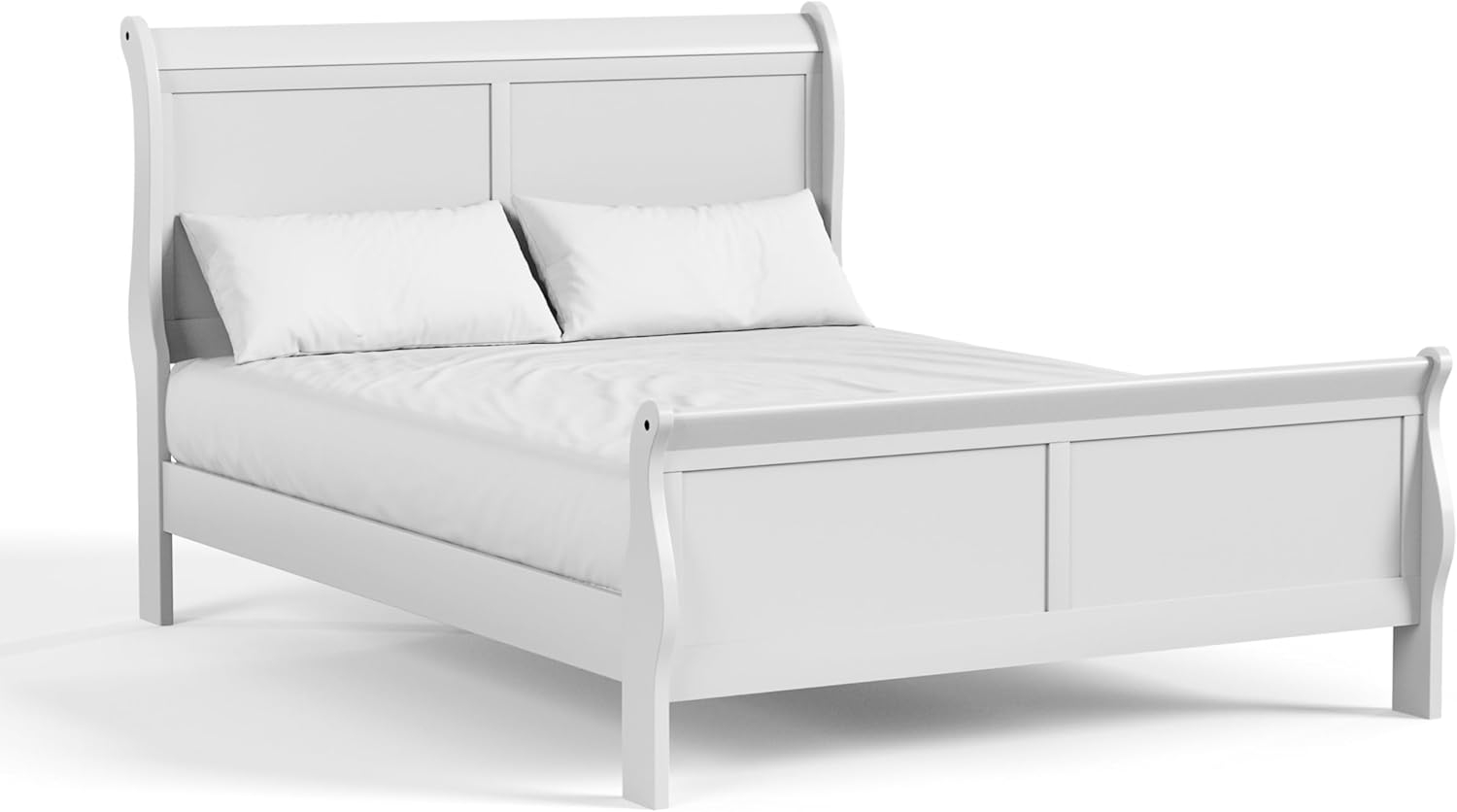 Burkhart White Queen Wood Frame Sleigh Bed with Slat Kit