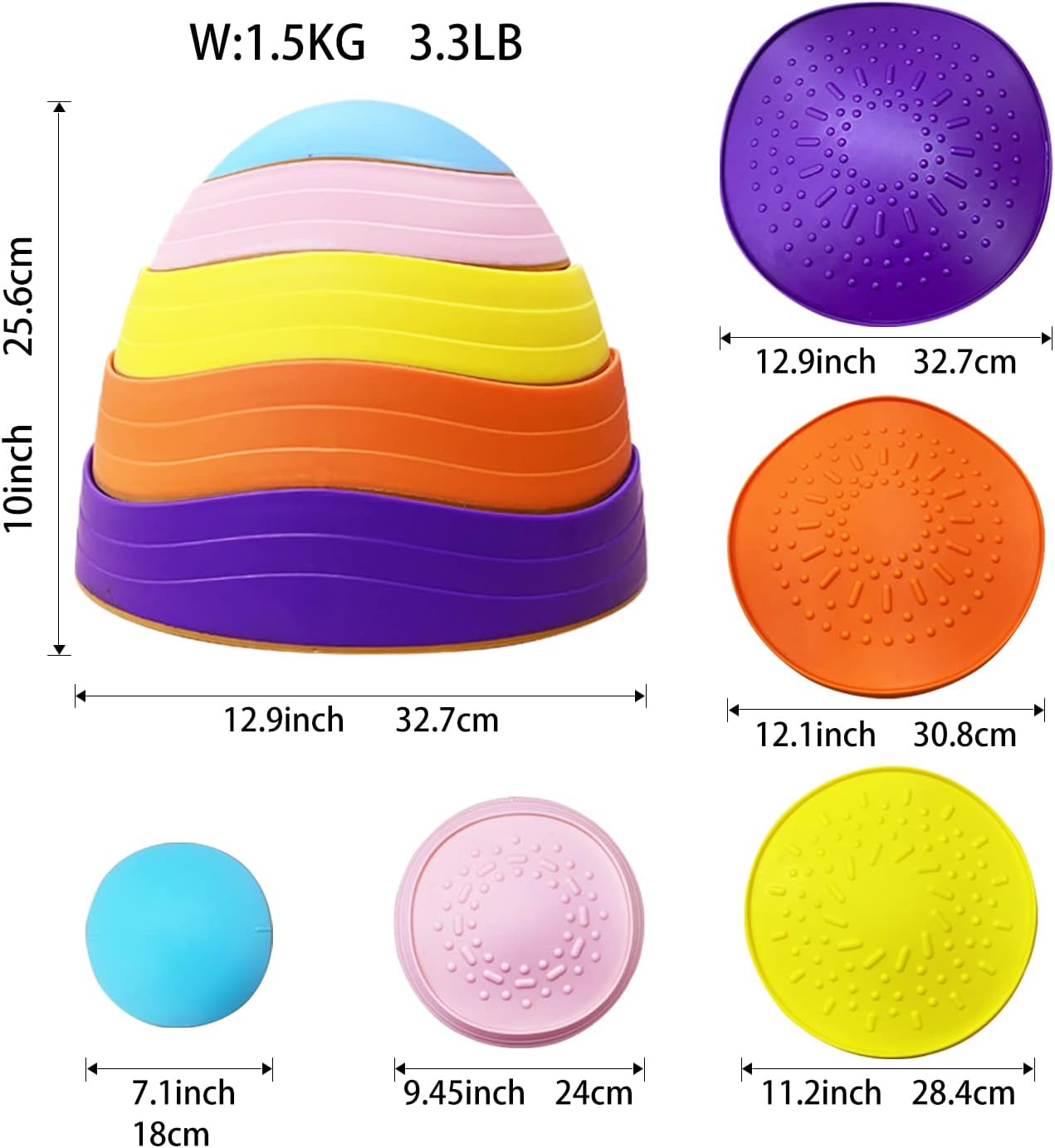 5 Pcs Stepping Stones for Kids, Balance River Stones Toy for Toddlers, Non-Slip Rubber Edges & Plastic Surface, Children's Sensory Obstacle Courses