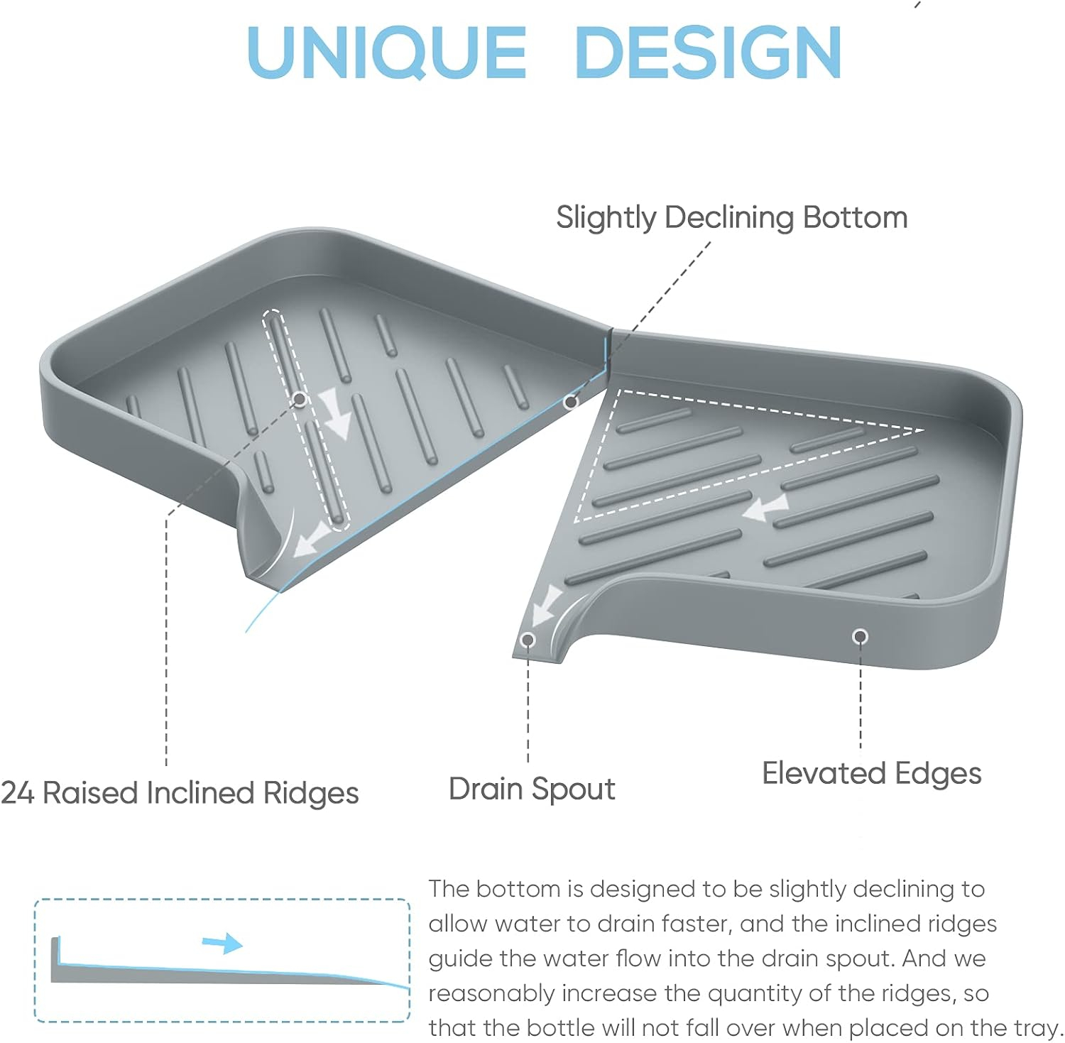 Estbridge Kitchen Soap Tray Sink Tray Silicone Soap Dish Sponge Holder for Kitchen Sink Organizer