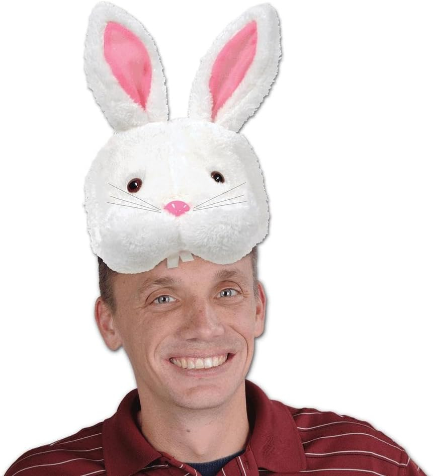 Beistle Plush Bunny Head Hat One Size White 40770