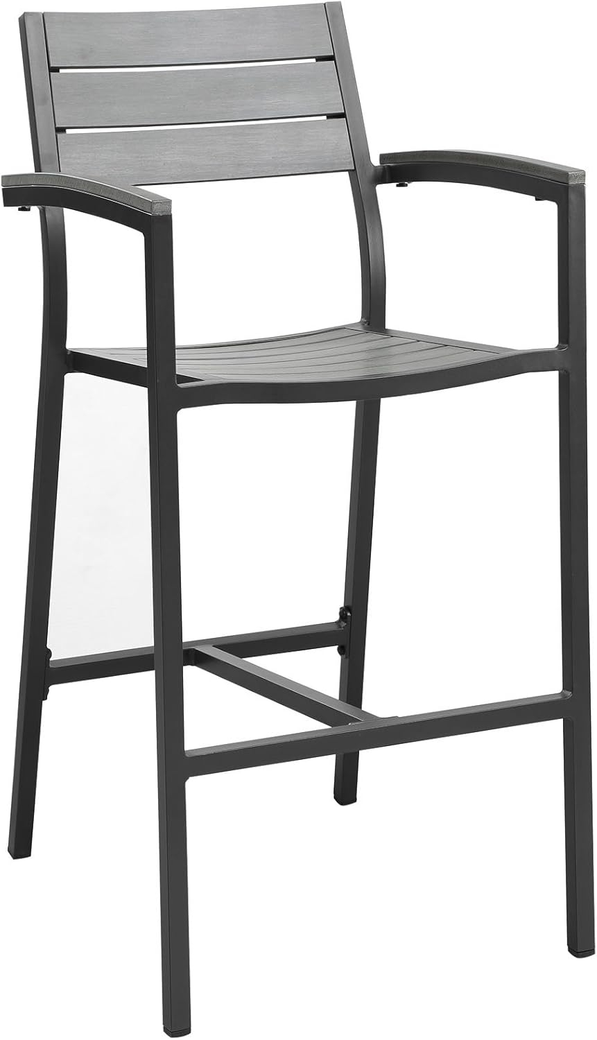 Modway Maine Aluminum Outdoor Patio Bar Stool in Brown Gray