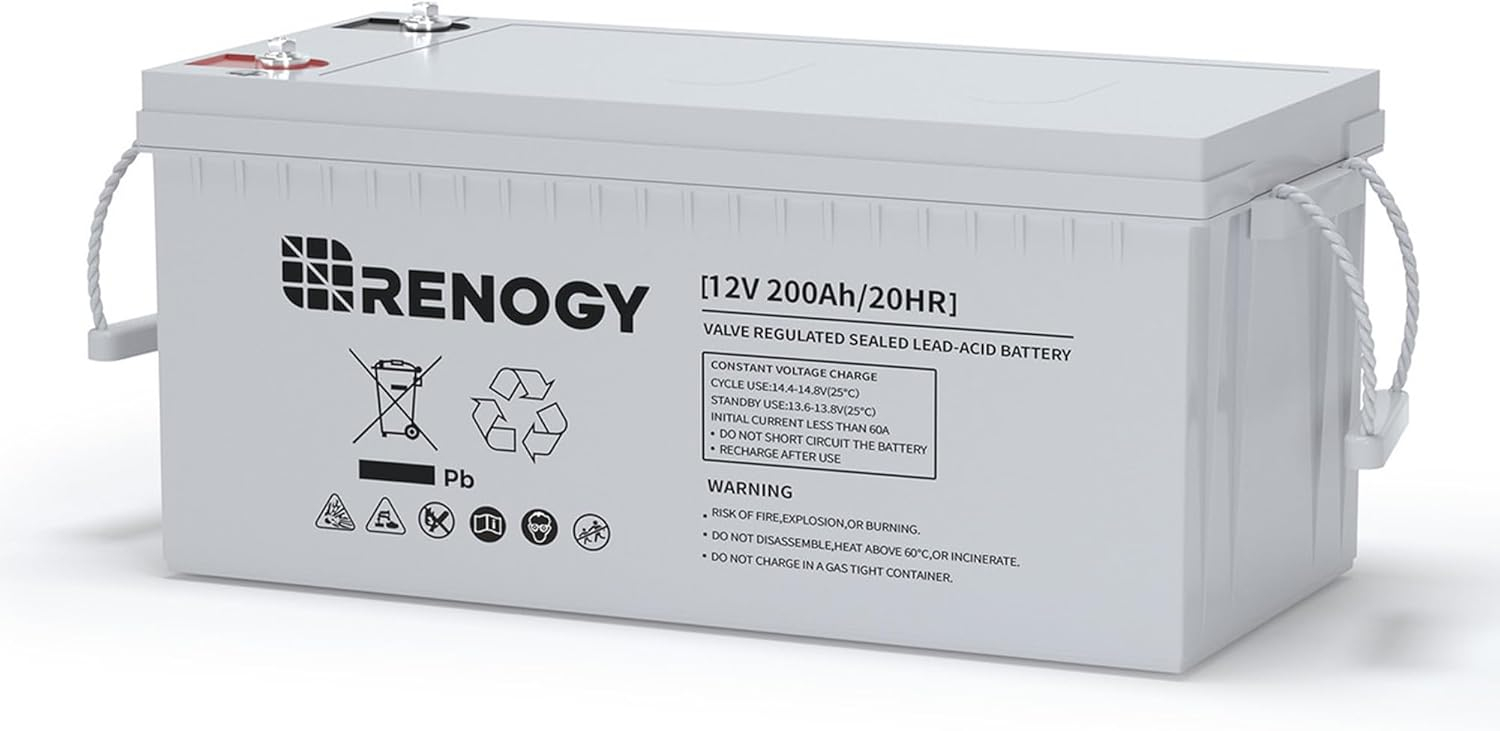 Renogy Deep Cycle AGM Battery 12 Volt 200Ah, 2000A Max Discharge Current, Safe Charge Most Home Appliances for RV, Camping, Cabin, Marine and Off-Grid System, Maintenance-Free
