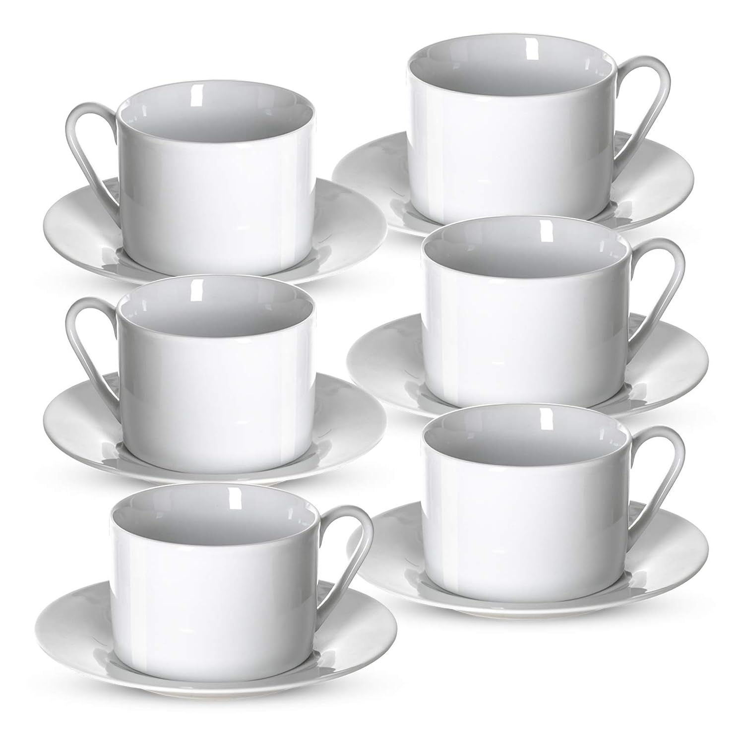 Klikel Tea Cups And Saucers Set - 6 Piece White Coffee Mug Set - 6 Inch Plates And 8.5oz Mugs - Cappuccino Cup And Saucer Set For Latte Cafe Mocha Espresso Bar