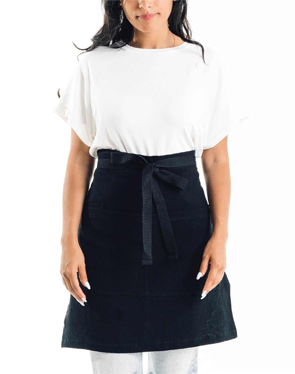 Black Linen Bistro Cafe Apron with Pockets