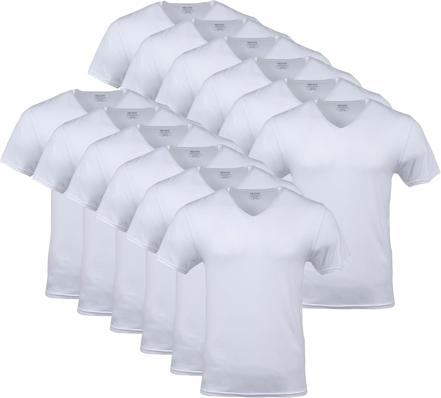 Gildan Men's Short Sleeve V-Neck White T-Shirt, 12-Pack