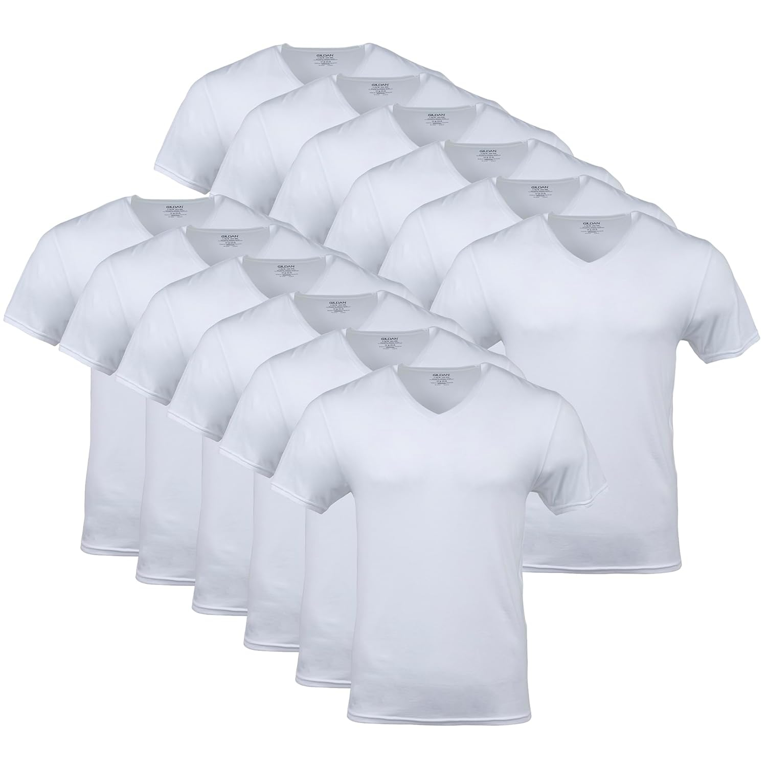 Gildan Men's Short Sleeve V-Neck White T-Shirt, 12-Pack