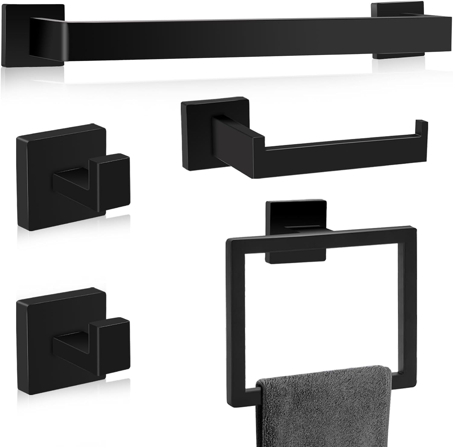 Matte Black Stainless Steel 5-Piece Bathroom Hardware Set