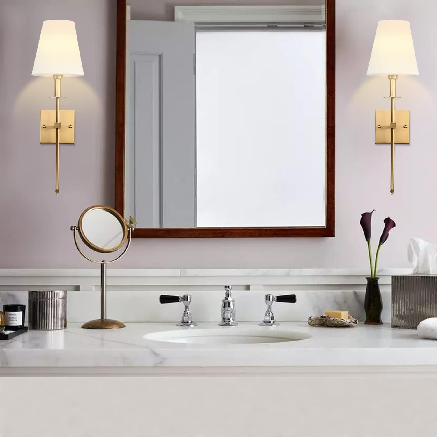 Gold Wall Sconces Set of Two, Modern Crystal Wall Light with E26 Socket Hardwired Sconces Wall Lighting Bedside Wall Lamp Crystal Decor Wall Mount Light Fixture for Living room, Bedroom, Hallway